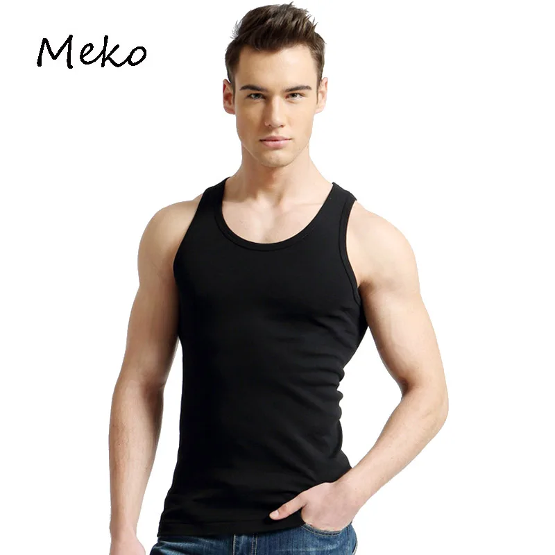 

Men's Close Fitting Tank Vest Tops Fitness Workout Elastic Casual O-neck Breathable All Cotton Solid Undershirts Male Tanks CH55