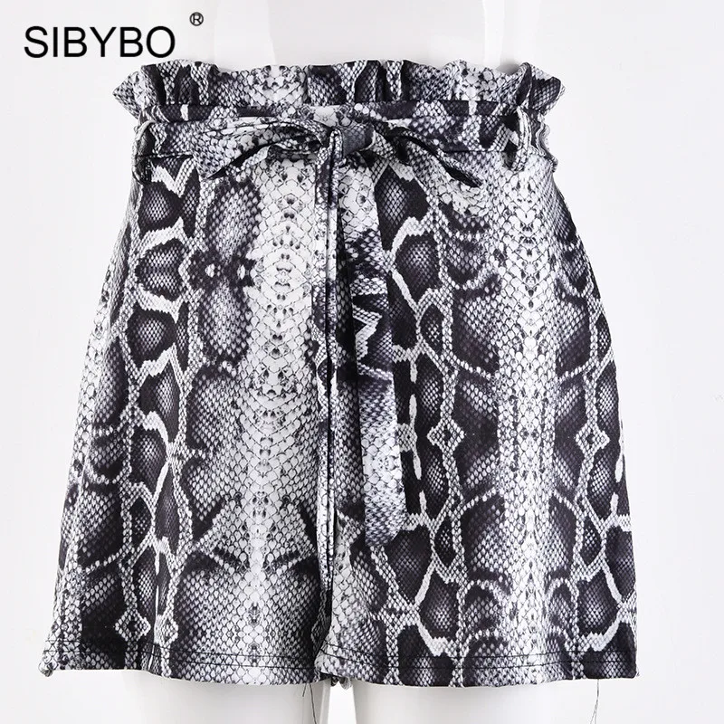 Женские шорты с высокой талией Sibybo свободные со змеиной кожей на завязках