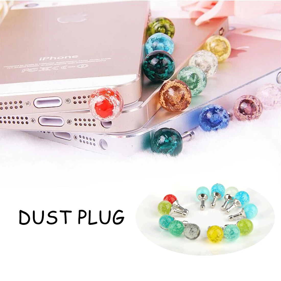 Marsnaska Round Rhinestone Luminous Dust Plug Mobile Phone 3.5mm