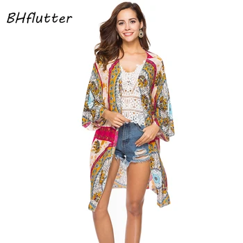 

BHflutter 2018 New Arrival Blouse Shirt Women Half Sleeve Open Stitch Summer Shirts Casual Loose Print Chiffon Blouses Blusas