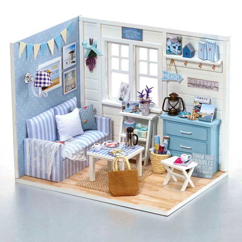 

Home Decor DIY Model Miniature Doll House With Wood Furnitures LED 3D Wooden DollHouse For Toys Handmade Crafts Gifts For Kids