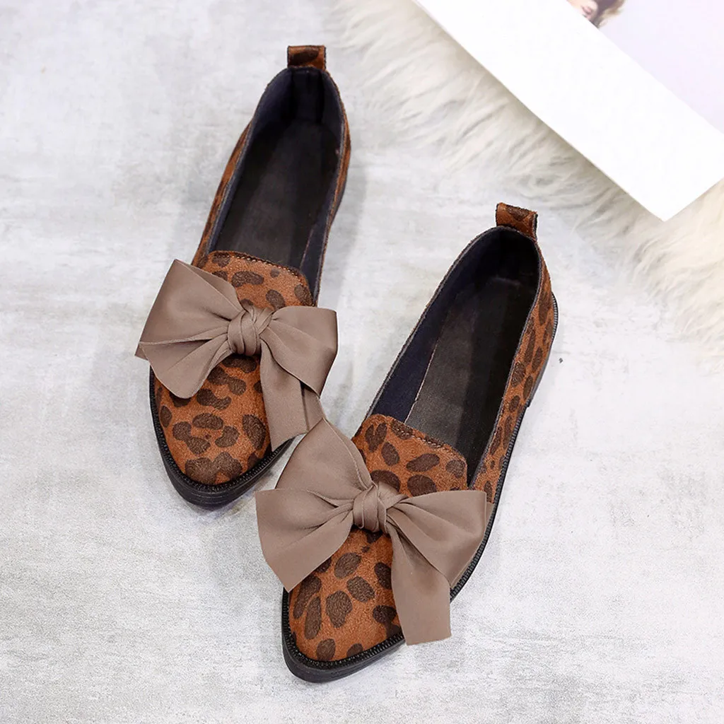 

Fashion pump women shoes Pointed Toe Flock Slip-On Leopard Print Jobs Single Bow wedding shoes woman #20190101