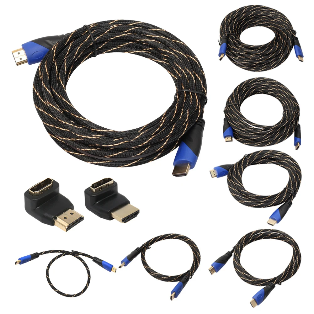 

High Quality New Braided HDMI Cable + 2 Right-angle Adapter V1.4 HD 3D for PS3 Xbox HDTV 0.5M 1M 3M 5M 10M 15M