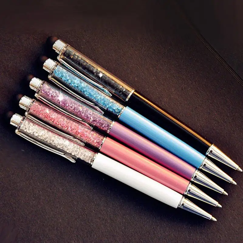 5 шт./лот, милая кристальная ручка, алмазные шариковые ручки, канцелярские шариковые ручки, 2 в 1, Кристальный стилус, ручка для сенсорного экрана - Цвет: Black Ink