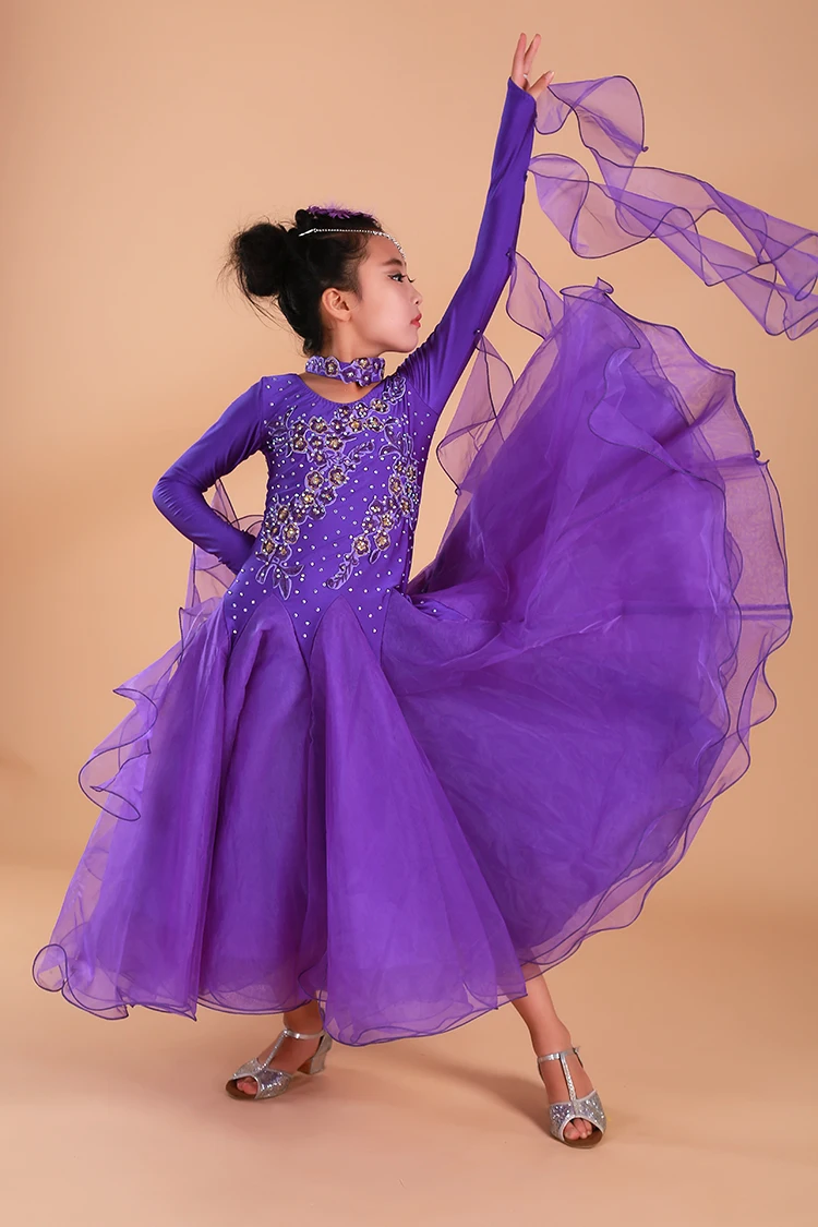Роскошный горный хрусталь с вышивкой для девочек маятник Стандартный бальные платье для танцев Детская Танго Фламенко вальс танца Конкурс
