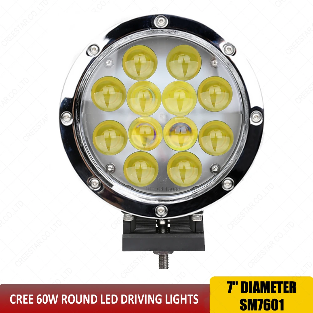 7 inch Round 60W LED Driving Spot Lights 6K LED Work Light Long