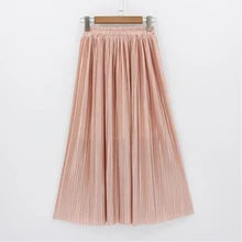 Весна и осень новые модные женские Высокая талия однотонная плиссированная Половина Длина эластичная юбка Акции Леди Черный, Розовый