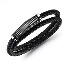 Панк мужской браслет Высокое качество тканые кожаные браслеты нержавеющая сталь магнитная пряжка модный браслет подарок Pulseiras
