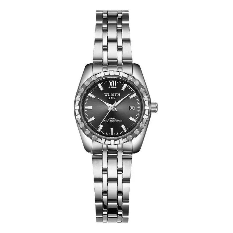 Высокое качество модные мужские наручные часы любителей золото нержавеющая сталь наручные календари Дата часы wlisth Роскошные брендовые для женщи - Цвет: Silver Black Lady