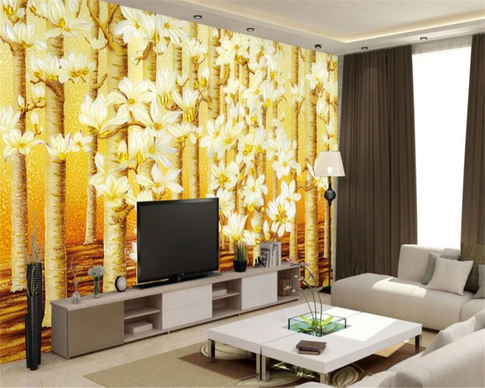 beibehang Custom wallpaper 3D gold color color forest oil painting modern abstract art wall living room bedroom 3d wallpaper