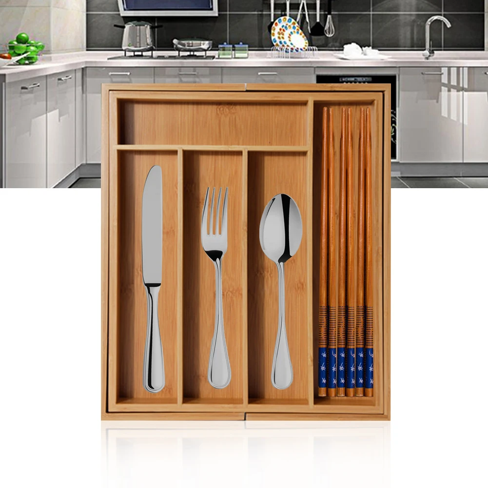 

Expandable Cutlery Storage Box Bamboo Drawer Organizer Cutlery Tray Multi-Functional Drawer for Cutlery Kitchen Office Bedroom