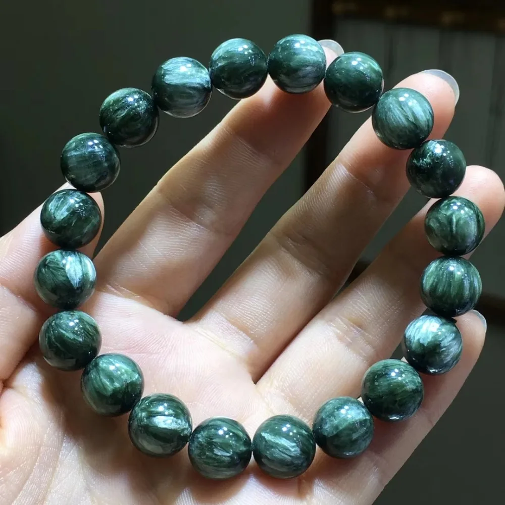 Genuine Natural Green Seraphinite Bracelets Women Crystal Stretch Fashion 10mm Round Bead Bracelet AAAAA Drop Shipping | Украшения и