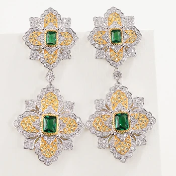 

Cmajor S925 Sterling Silver Jewelry Petal Luxury Palace Rigato Engraved Emeralds Color Stone Drop Earrings Gift For Women Stock