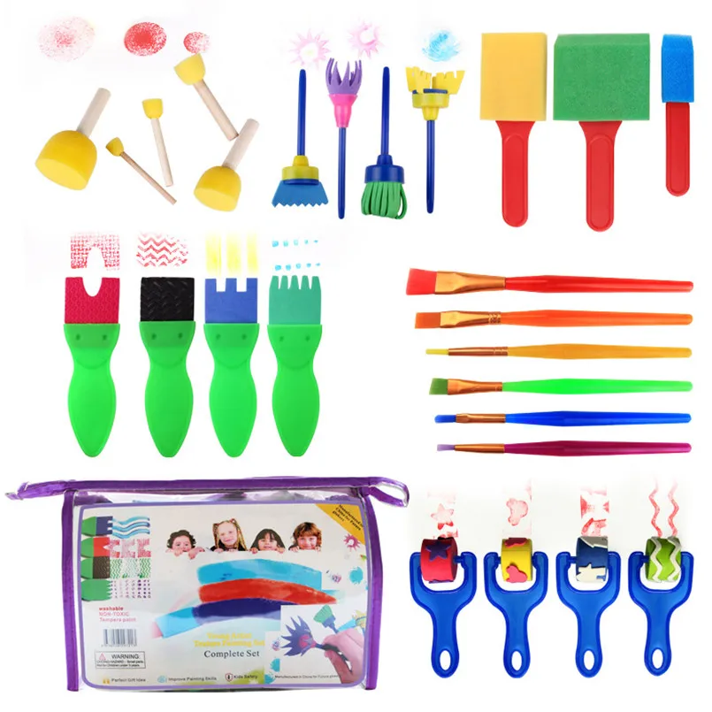 

26 Pcs/set Rotate Spin Art Paint Drawing Brushes Tool Set Toys Plastic Sponge Graffiti Roller Brush Educational Toy For Children