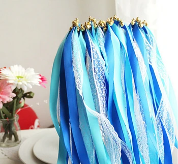 

Free Shipping 10pcs/lot Lace Wedding Ribbon Sticks Fairy Wands Outdoor Party Decoration 7 Color Available