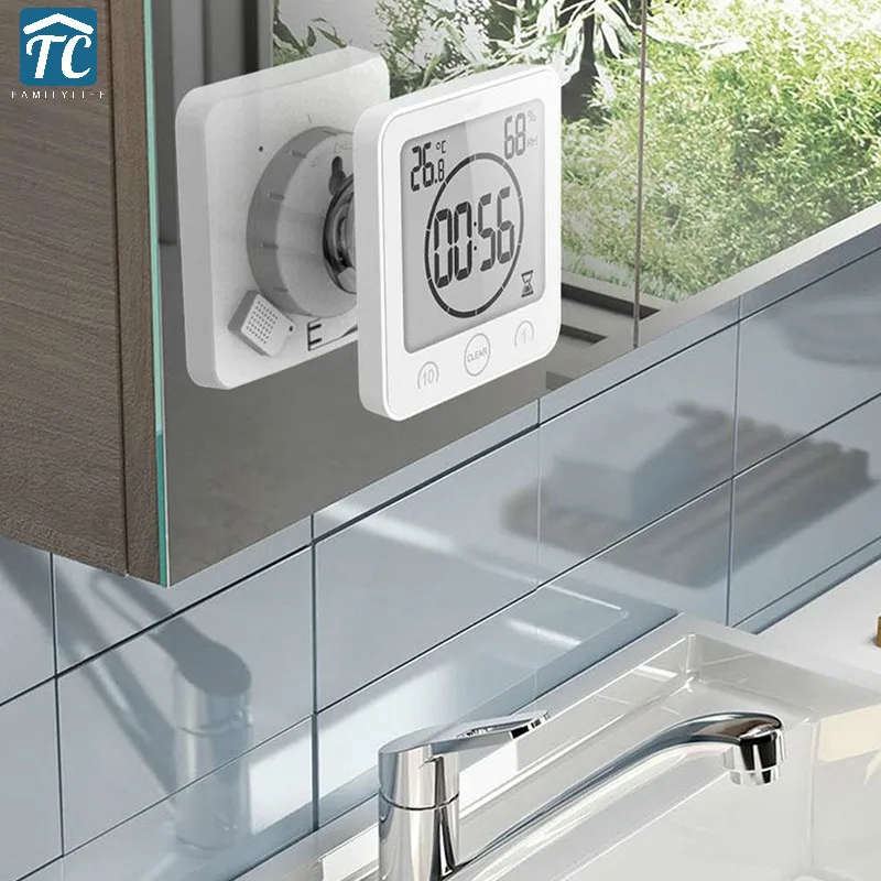Cena Cyfrowy łazienka Lcd wodoodporny prysznic zegarki zegar ścienny Temp Home Decoration ssania odliczanie termometr z alarmem