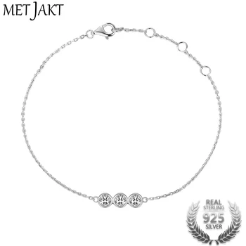 

MetJakt Simple Three Zircon Bracelet Solid 925 Sterling Silver Bracelet for Women's Wedding Party Luxury Jewelry