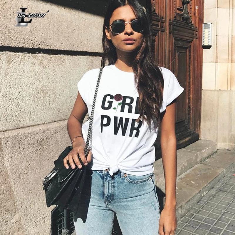 

Lei-SAGLY Feminist T-Shirt Inspirational Shirt Feminist Girl Power Tumblr Shirt Hipster T-Shirt Flower Rose All Day GRL PWR Tees