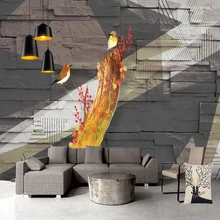 Пользовательские 3D Настенные обои винтажный деревянный узор Цветок Птица абстрактное искусство большие фрески настенная живопись исследование спальня фон Декор