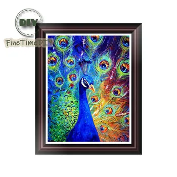 

FineTime DIY Diamond Painting Cross-stitch Diamond Peacock Home Decoration Full Rhinestone Mosaic 5D Diamond Embroidery