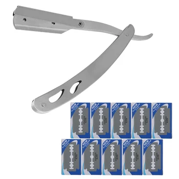 

Hot Men Straight Barber Edge Razors Professional Stainless Steel Folding Shaving Knife Hair Removal Styling Tool Or 10Pcs Blades