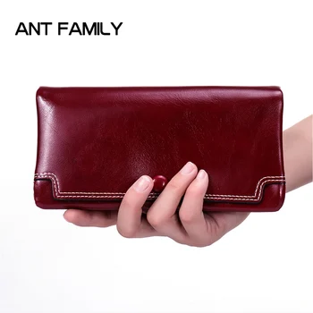 

2019 New Fashion Oil Wax Leather Women Wallet Clutch Women's Long Purse Best Phone Wallet Female Case Phone Pocket Ladies Clutch