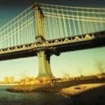 Suspension bridge with a city in the background Brooklyn Bridge Manhattan New York City New York State USA (30 x 12)