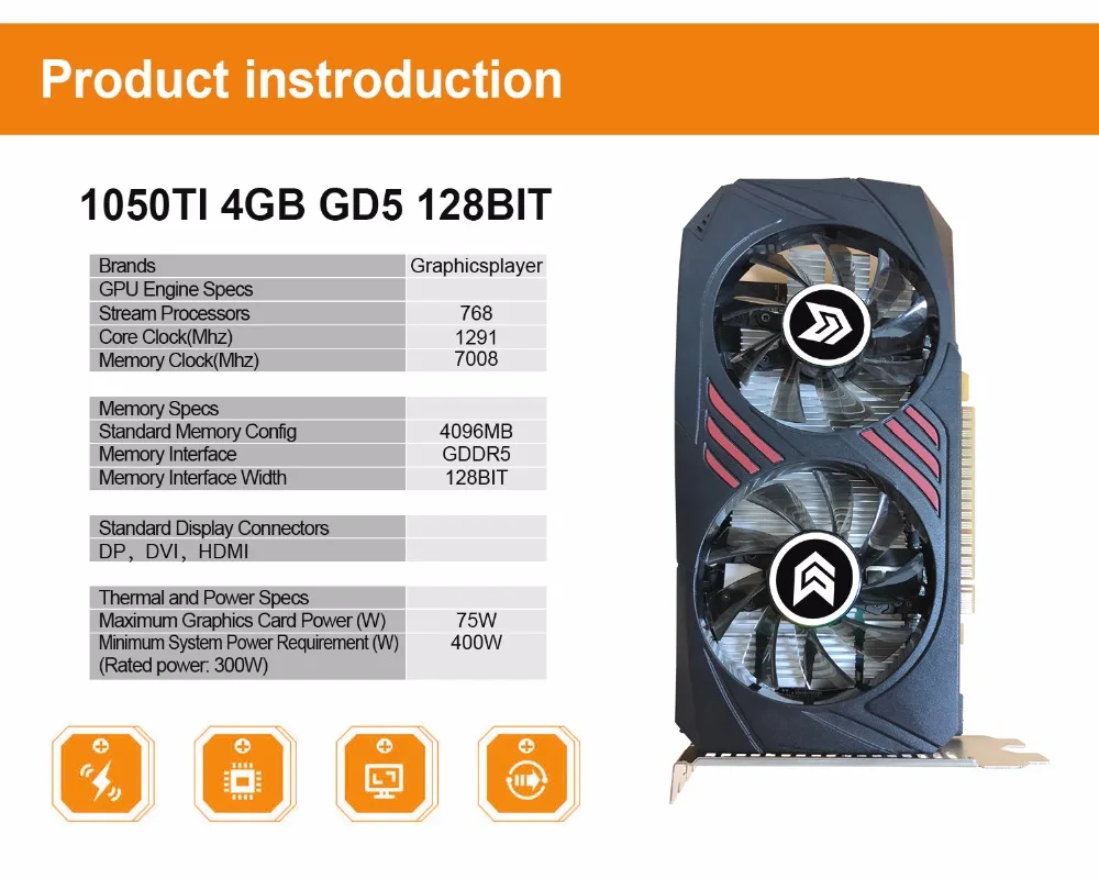 Видеокарта PCI E GDDR5 видеокарта Placa de для Nvidia GTX GTX1050TI 4 ГБ/4096 Мб|Графические карты| |