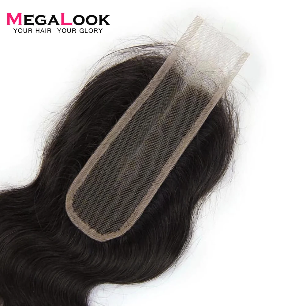 Megalook бразильский Ким k застежка с объемной волны волос Связки Remy человеческих волос Связки с закрытием 2X6 средняя часть