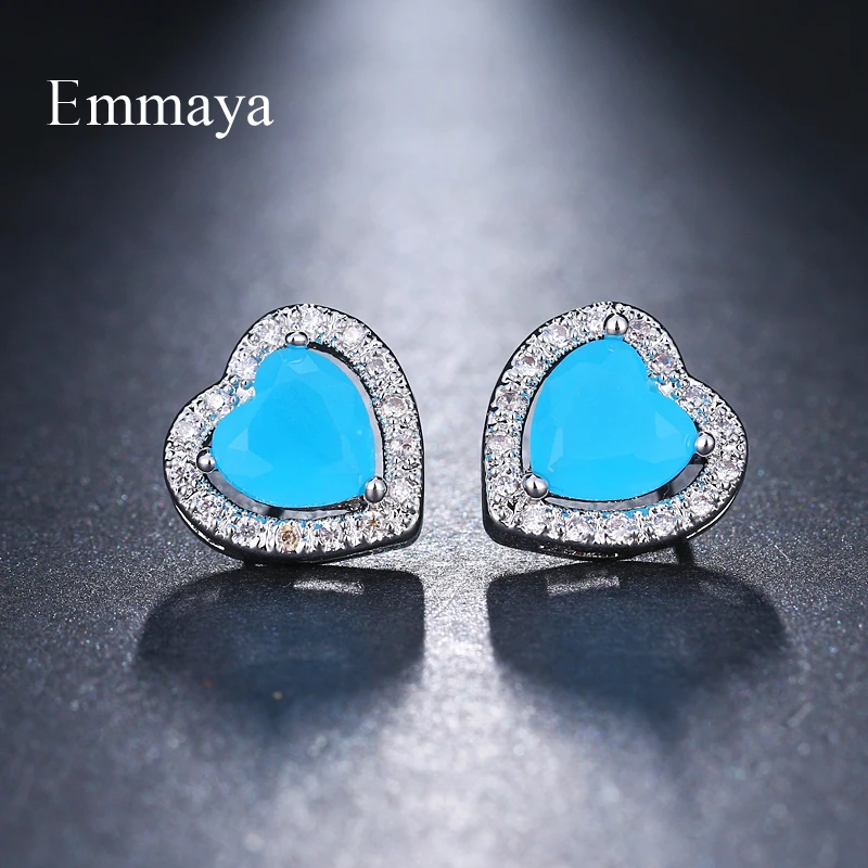 Серьги гвоздики Emmaya в форме сердца женские милые украшения из белого золота