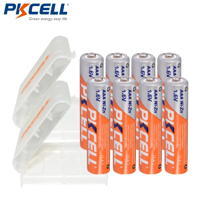 8 шт. PKCELL 1 6 V 900mWh Ni Zn AAA аккумуляторная батарея + 2 AA батарейный чехол|Перезаряжаемые