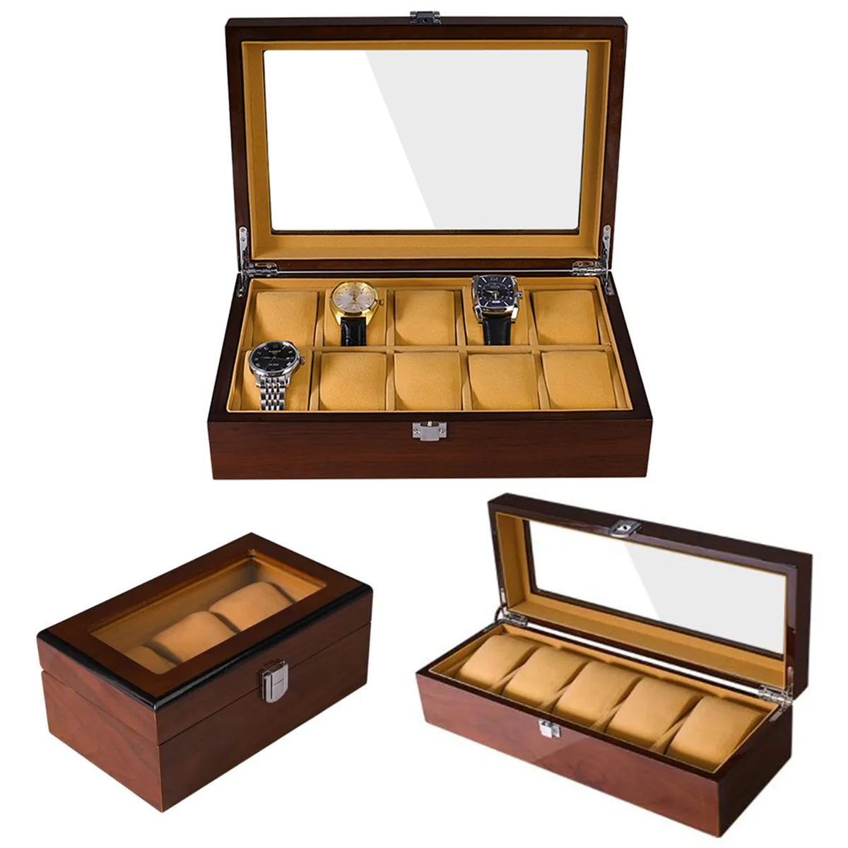 

3/5/10 Grids Retro Wooden Watch Display Case Durable Packaging Holder Jewelry Collection Storage Watch Organizer Box Casket