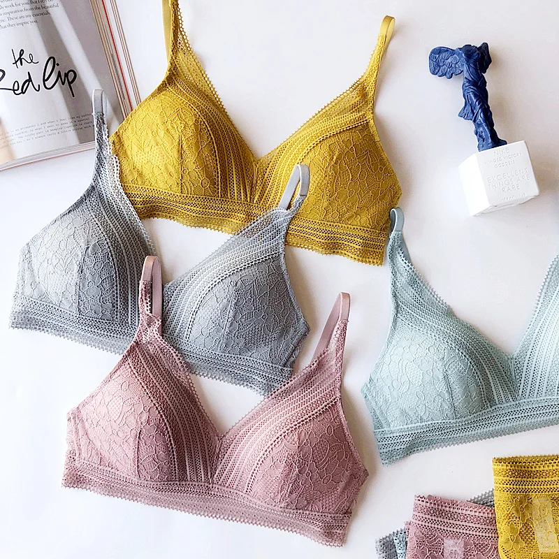 

Wriufred Wire Free Underwear Women Push Up Bra Sets Ultra-thin Embroidered Sexy Lace Plus Size Lingerie Set Deep V Bralette