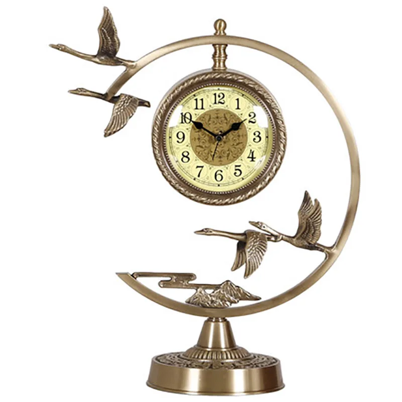 

12 Inches Chinese Pure Copper Silent Clock Classic Wild Goose Modeling Bedside Quartz Clock Office Bedroom Timing Tool