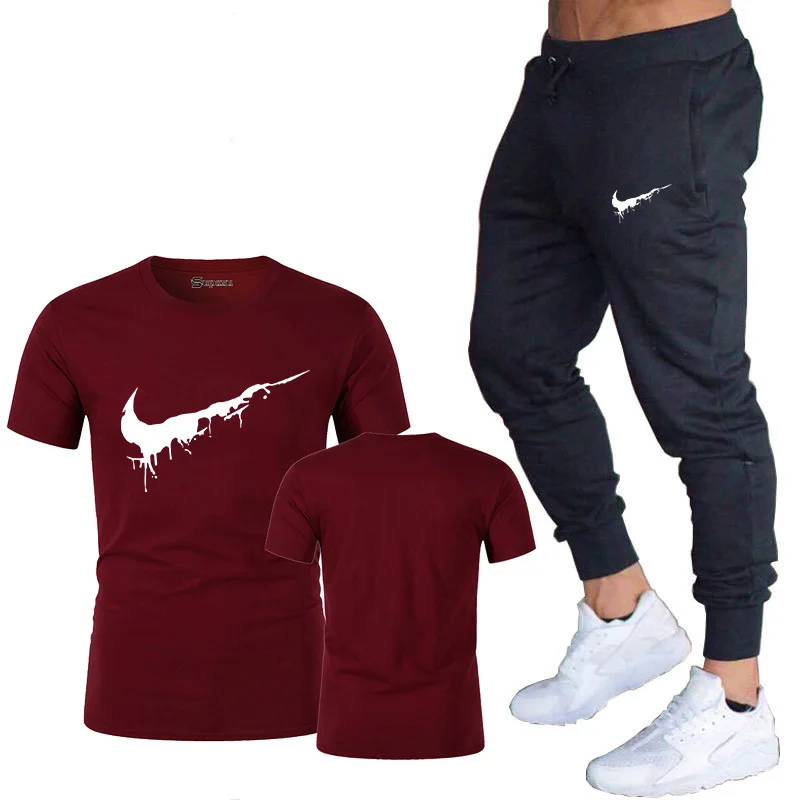 

Summer fashion New Men's T-shirt Casual Suits gym Men's Clothing Man Sets Tops+Pants Male sweatshirt Men Brand T Shirt Set