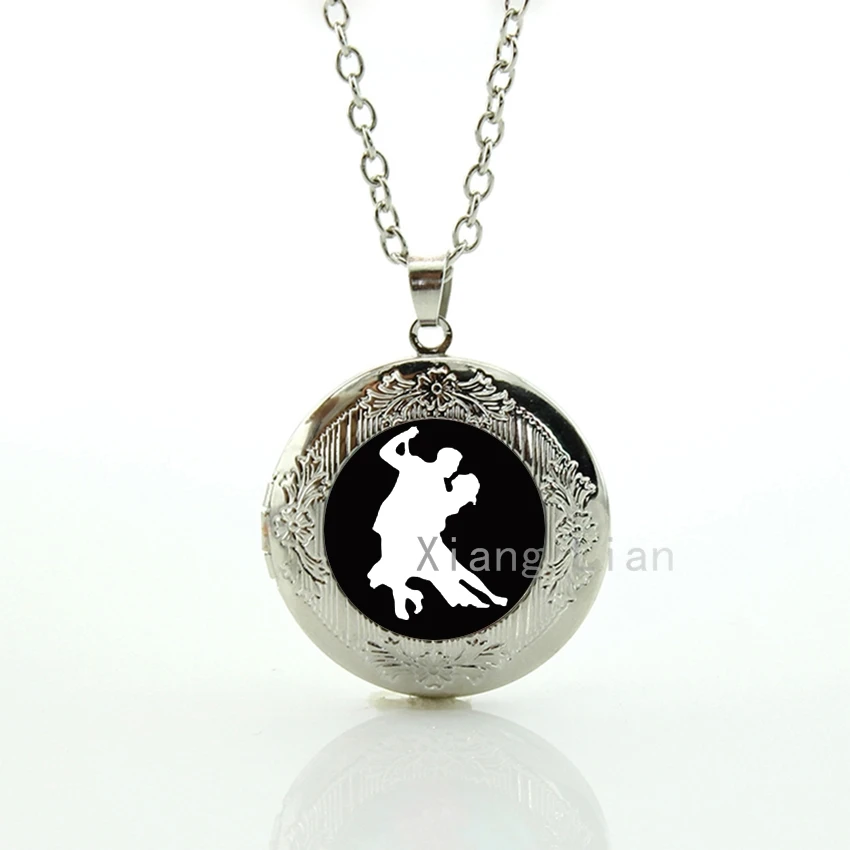 

Vintage couple lovers Dancing silhouette Plated Silver pendant locket necklace ballroom dancing dance Sports Gift Ideas DC083
