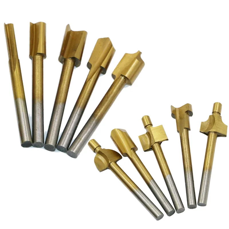

10pcs 1/8" HSS Wood Router Bits Files Titanium Coated Mini 3mm Wood Cutter Milling Fits Dremel Rotary Set Carpenter Tool w/ Cas