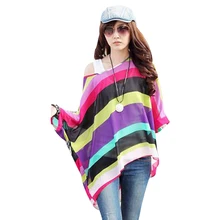 FGirl Women’s t Shirt Crop Top Unique Rainbow Print Oversize Chiffon T-shirts for Women FG30539
