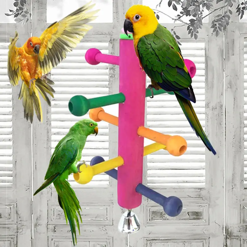 1PC Bird Parrot Perch Stand Play Fun Toys Cage Gym Climbing Wooden Rotate Ladder