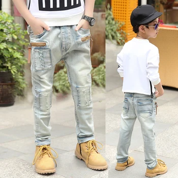 

IENENS Skinny Jeans Children Boy Cowboy Trousers Light-color Denim Long Pants Kids Baby Boy's Strech Jeans