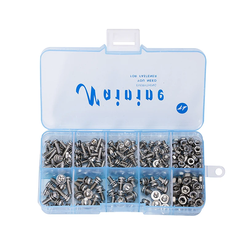 

240Pcs/Set M3 M4 GB9074.4 Stainless Steel Cross Recessed Pan Head Screw Combination Tamper-resistant Screws Assortment Kit HW013