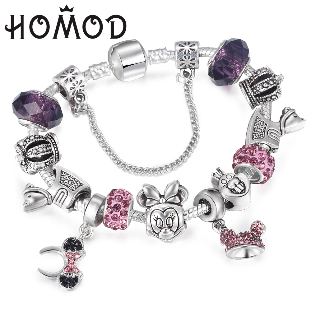 

Dropshipping Vintage Mickey Trojan Dangle DIY Charm Bracelet With Snake Chain Brand Bracelet For Women Jewelry Xmas Gift