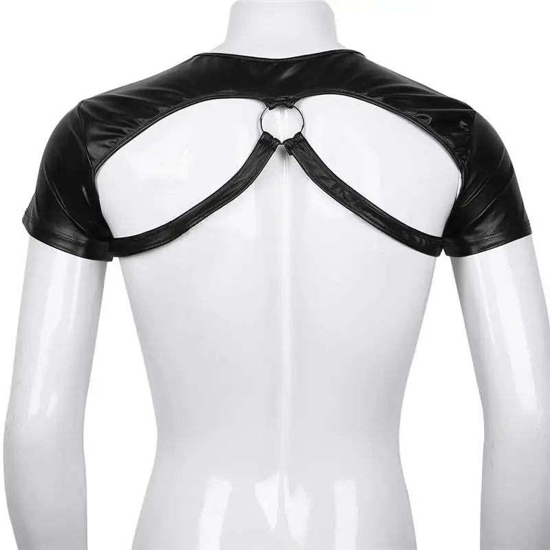 FEESHOW Black Faux Leather Harness Shoulder Bondage Belt Mens Half Tank Top Clubwear Male Stage Costume Crop Tops Chest Bdsm Men -Zentai shop online