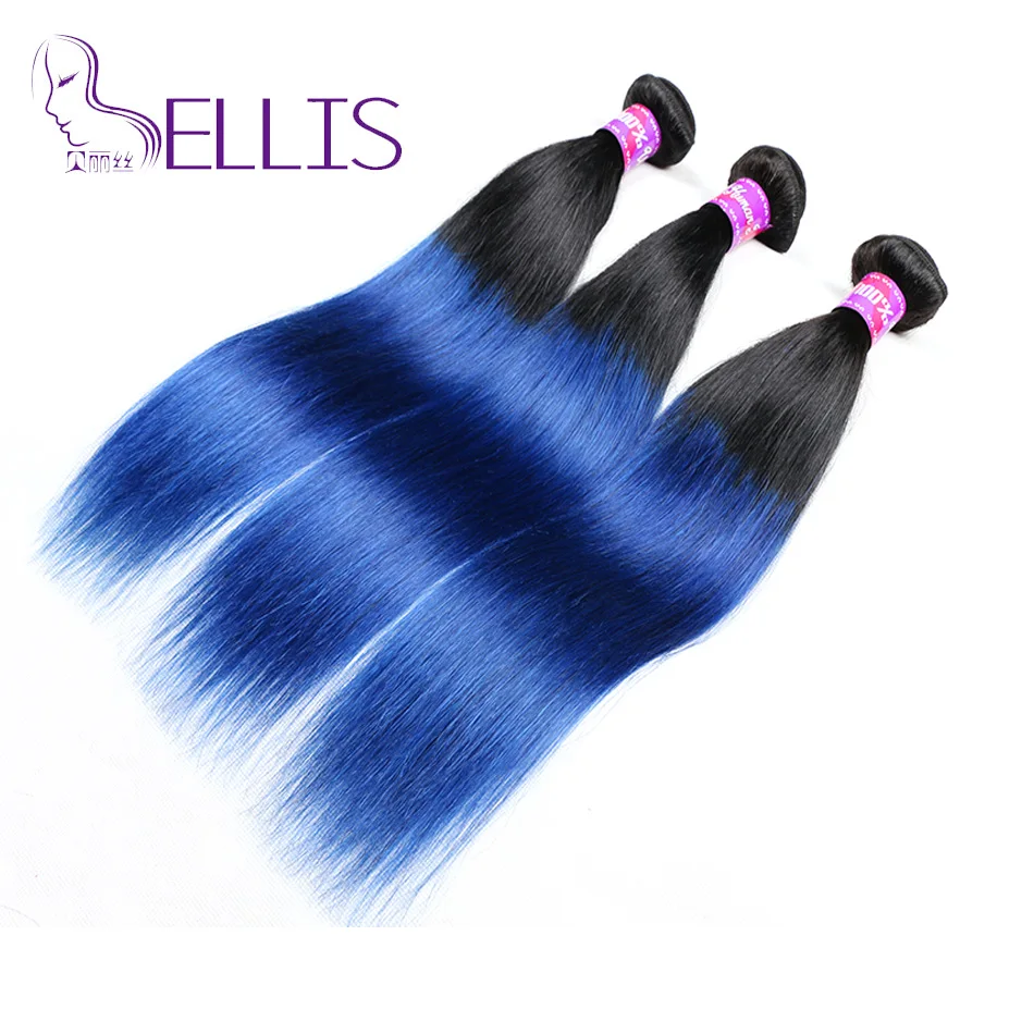 Grade 7A Brazilian ombre straight blue black hair extensions 1B/blue human hair weave cheap 100% unprocessed remy hair bundles