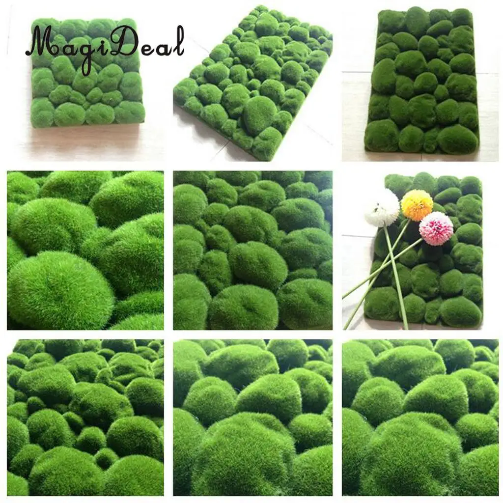 10pcs Artificial Decorative Moss Stones Ball Simulation Flocking Bryophytes Grass Plants Green Moss DIY Micro Landscape Decor