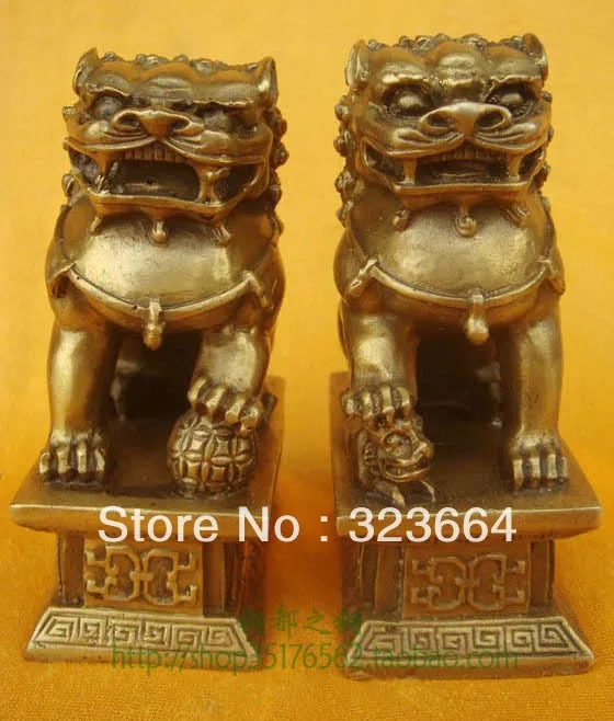 Small Pair Chinese Bronze Foo Dogs Lions Statues 4"Highstatue lion