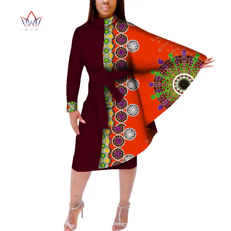 Модное осеннее Африканское женское платье с рукавом «летучая мышь», традиционное Африканское восковое Платье с принтом Дашики, лоскутное платье для женщин, Vestidos WY385