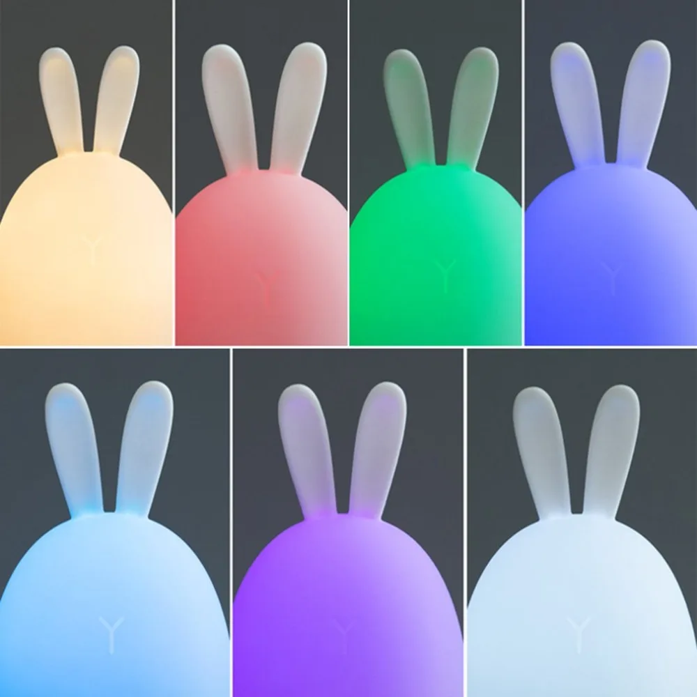 Жир кролика лампа usb силиконовый светильник «милый кролик», светодиодная лампа с подсветкой, разноцветная обувь с заряжаемыми через pat вибрации ночной Светильник кролик лампа
