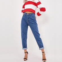 Новинка, винтажные Джинсы бойфренда с высокой талией, эластичные женские джинсы с темным эффектом, джинсы скинни для мам, свободные брюки