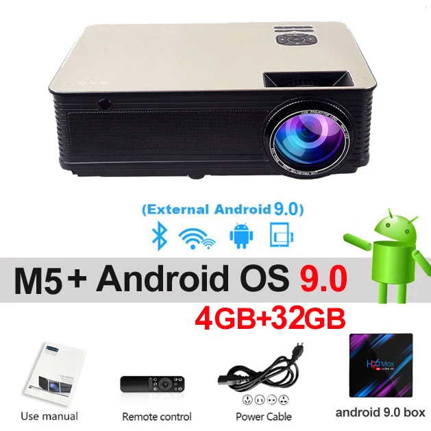 WZATCO Full HD 1080p светодиодный Видеопроектор для домашнего кинотеатра 5500 люмен Android 9,0 WiFi портативный видеопроектор moive Proyector с HDMI USB - Цвет: M5 Android 4G 32G